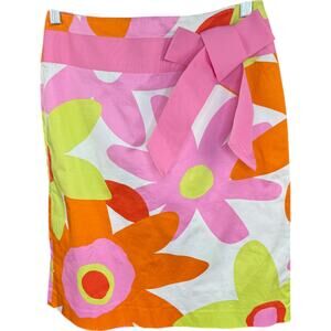 Evie‎ Skirt Women's 2 Multicolor Floral Straight Pencil Zip Ribbon Bow Stretch
